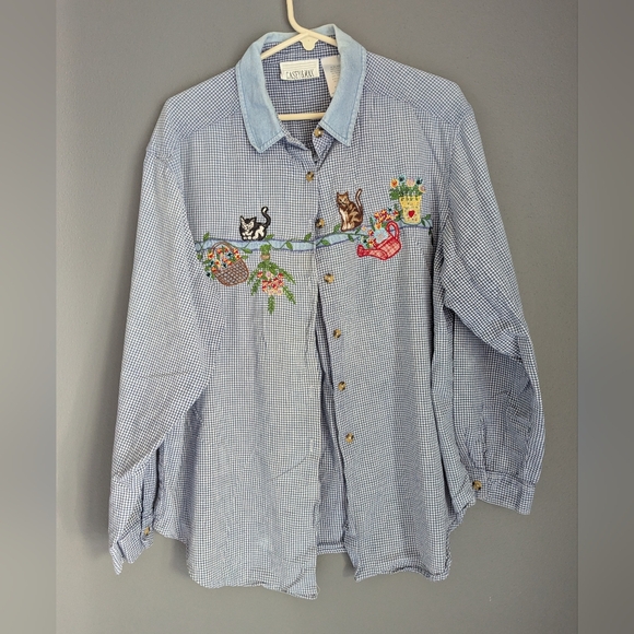 Vintage Casey and Max checkered button down shirt Size XL cats Theme 22x32x30 - Picture 1 of 4